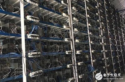 A vast warehouse filled with rows upon rows of mining rigs, illuminated by the glow of their cooling fans.